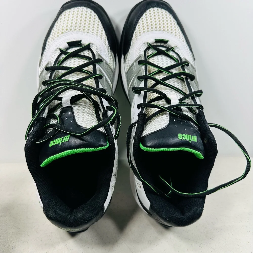 Prince Black, White, and Green Tennis Shoes 13 - Picture 5 of 7